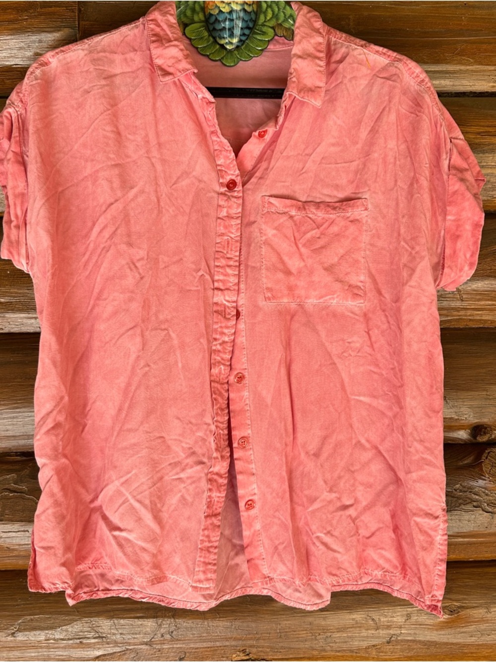 Velvet Heart Women’s Coral Button Up Blouse Short Sleeve Lightweight